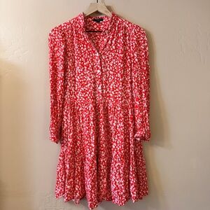 J. Crew Hadid Shirt Dress Tossed Bouquet Print Red White Floral Size Small
